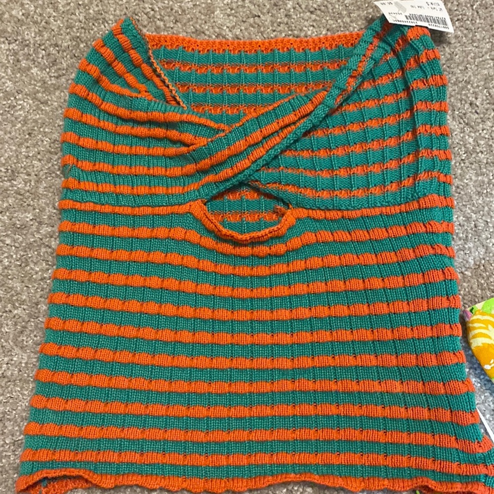 Knit orange and green top